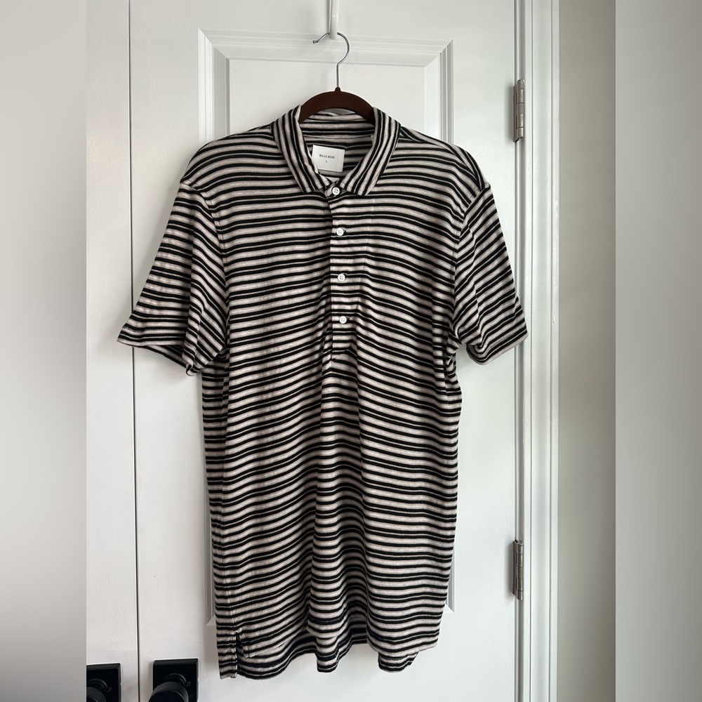 Billy Reid Men’s Standard Fit Pima Cotton Striped Polo Neutral Size L